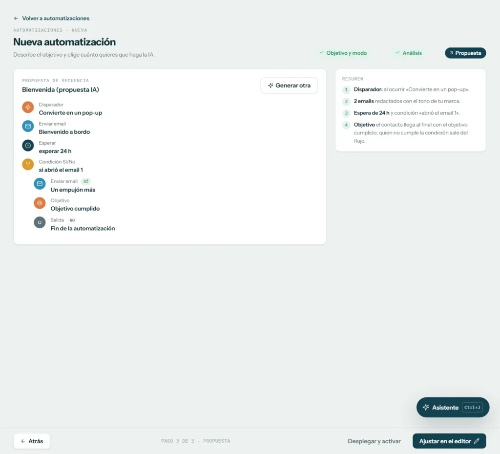 Propuesta de secuencia del asistente con sus pasos