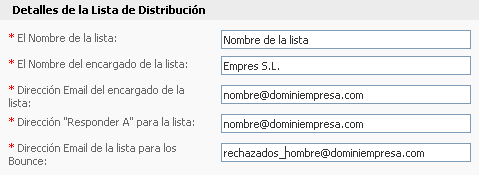 Detalles de la lista de distribución