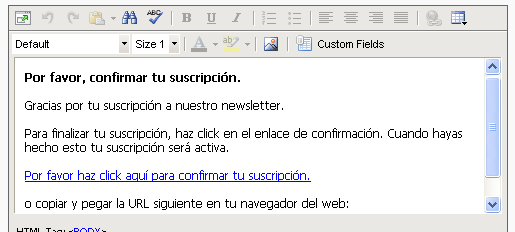 email confirmación de suscripción