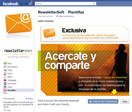 Imagen pagina de landing de Facebook