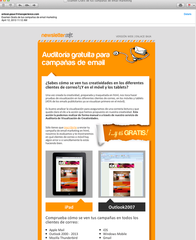 Plantilla de newsletter compatible con dispositivos móvil - android4.0